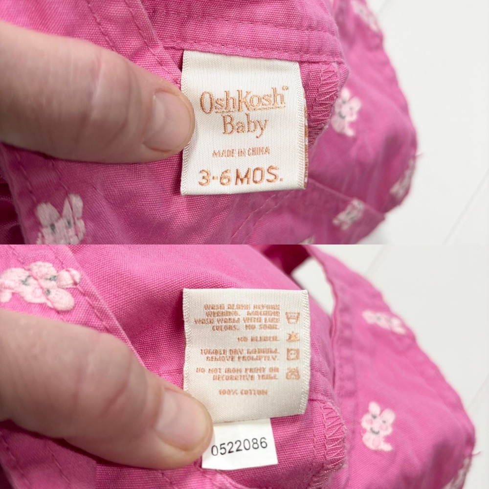Vintage Oshkosh BGosh Pale Pink Bunny Rabbit Easter Overall Dress, Size 3-6 Mon - Picture 11 of 11